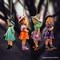 Classic Victorian Little Witch Girls Set of 4 Ornaments, Vintage Halloween Tree Resin Decoration